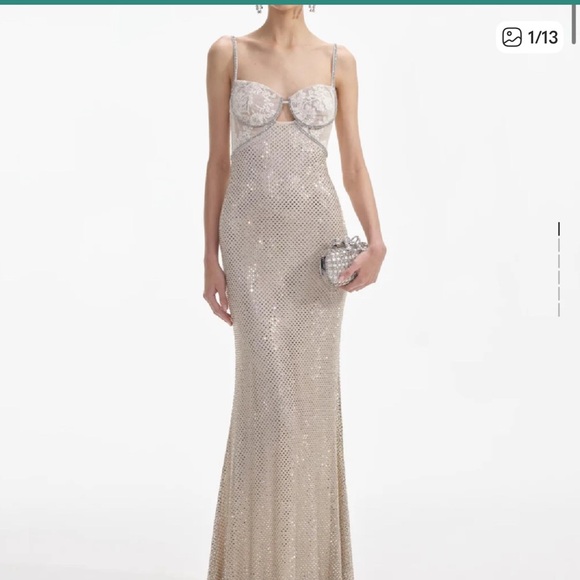 Self-Portrait Dresses & Skirts - Self Portrait cream rhinestone mesh maxi dress elegant cocktail ethereal US 12